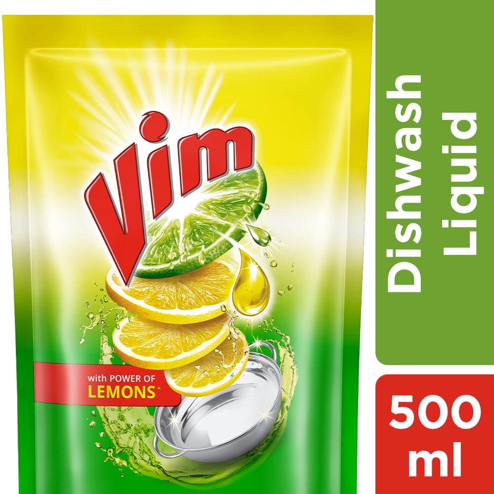 Vim Dishwash Liquid Gel Lemon 500 Ml Refill Pouch
