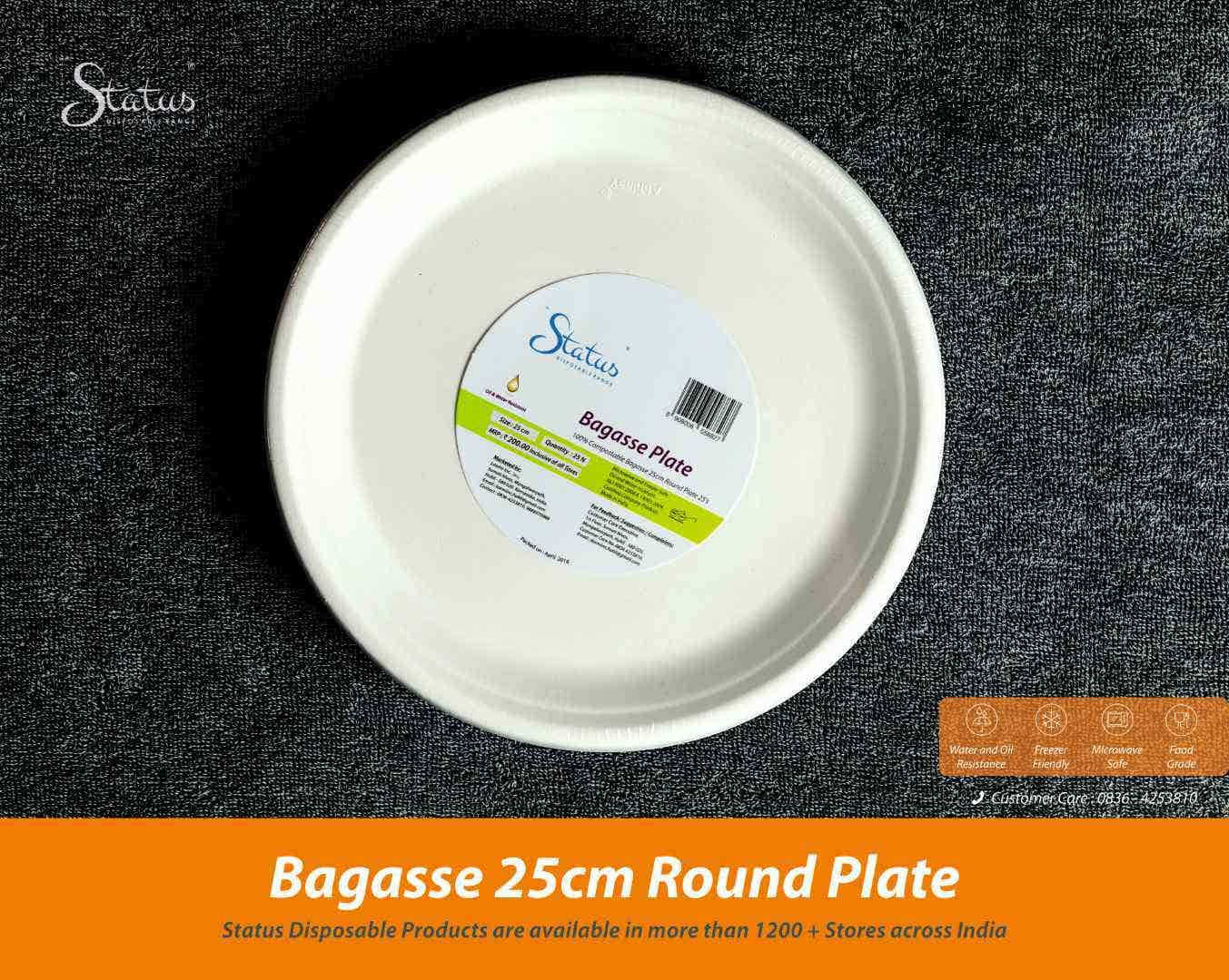 Status Bagasse Plate Round 25Cm 25U