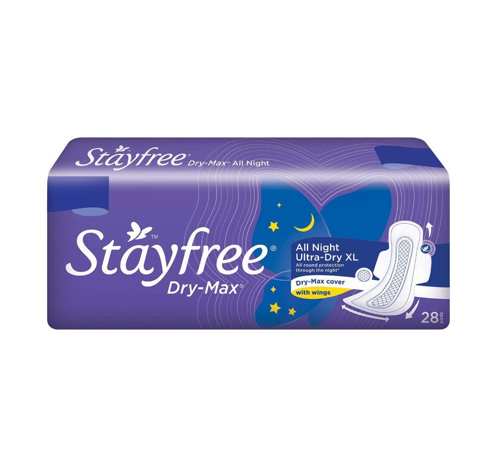 Stayfree Dry Max All Night Xl Dry Cover Sanitary Pads For Women With Wingspack Of 28 Pads